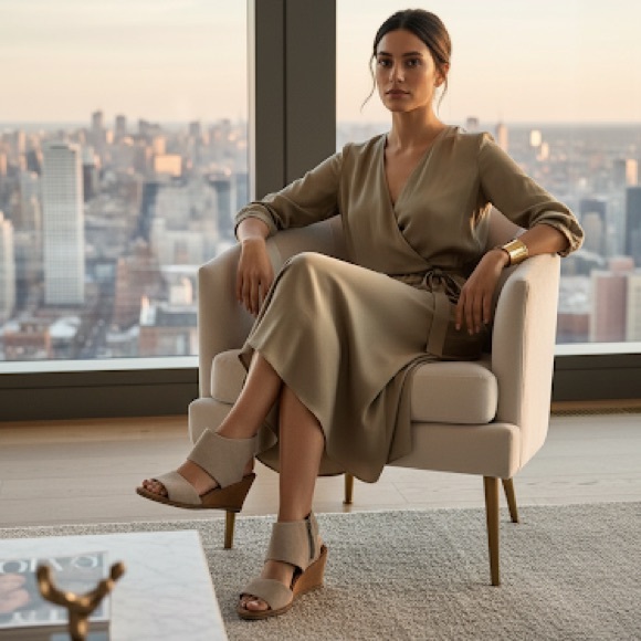 TOMS Elegant Beige Block Heel Sandals - Picture 1 of 7